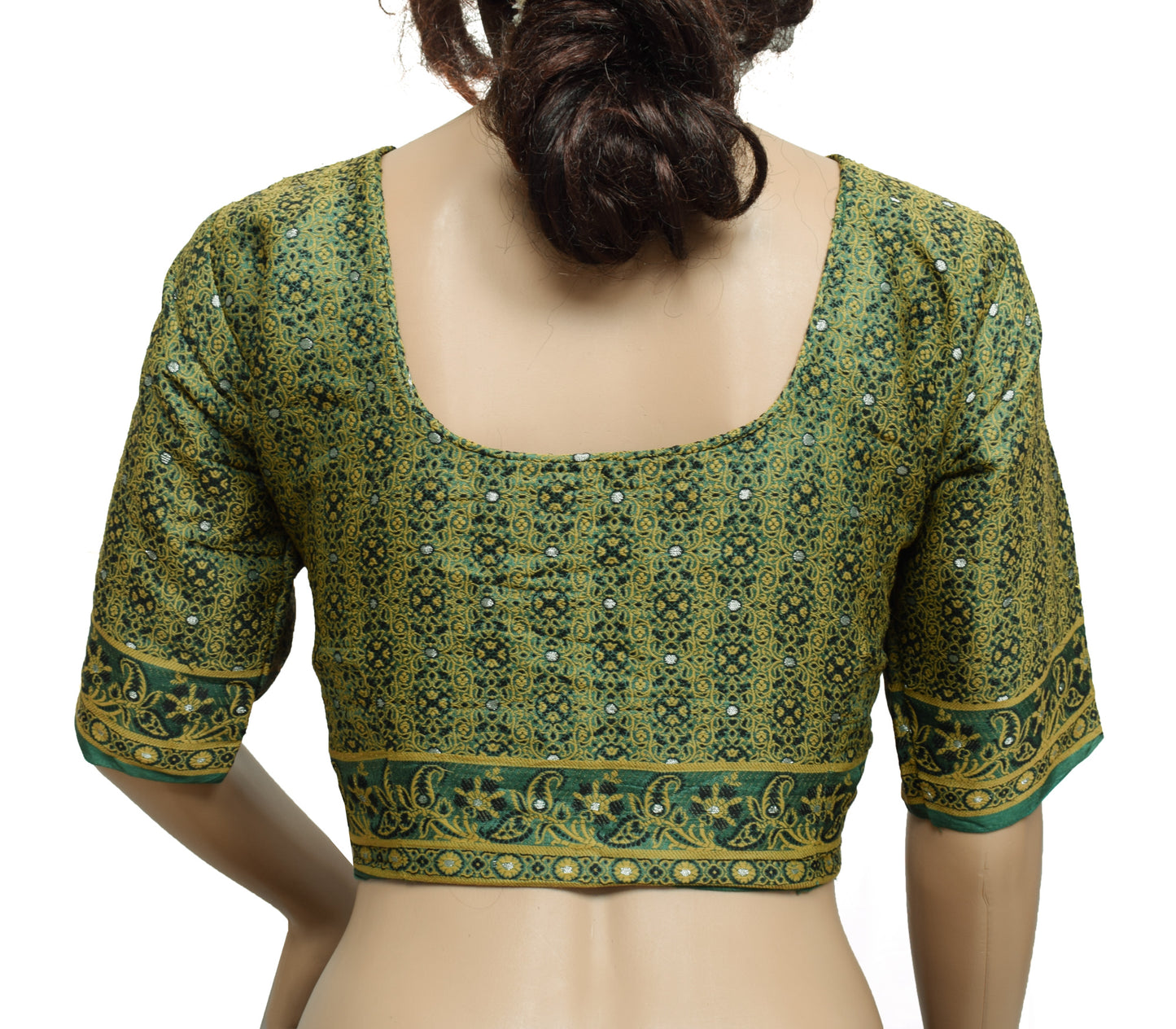 Sushila Vintage Green Readymade 36" Sari Blouse Silk Woven Designer Choli
