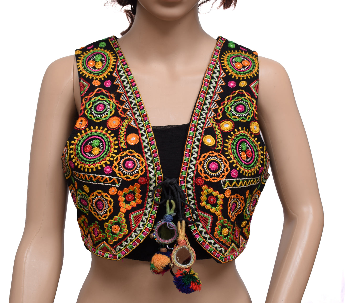 Sushila Vintage Readymade Stitched Black Cotton Jacket Traditional 38" Ethnic Waistcoat