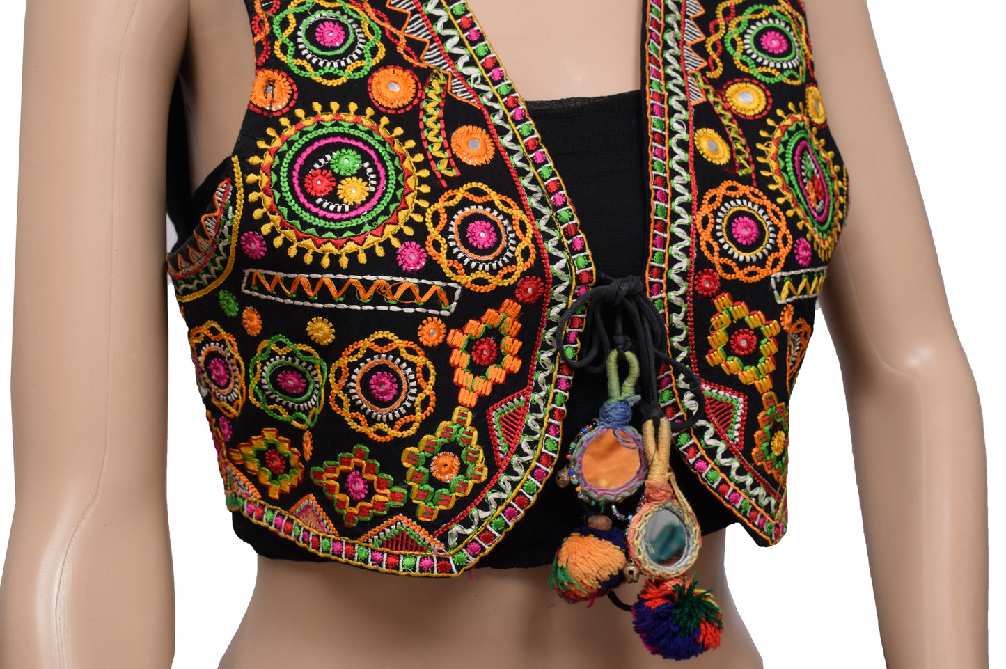 Sushila Vintage Readymade Stitched Black Cotton Jacket Traditional 38" Ethnic Waistcoat