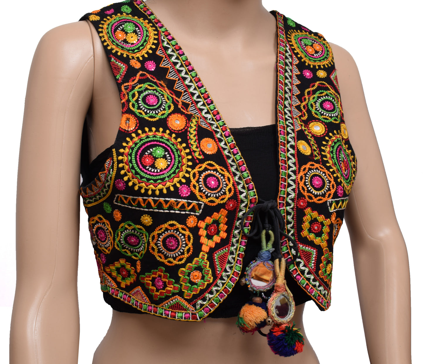 Sushila Vintage Readymade Stitched Black Cotton Jacket Traditional 38" Ethnic Waistcoat