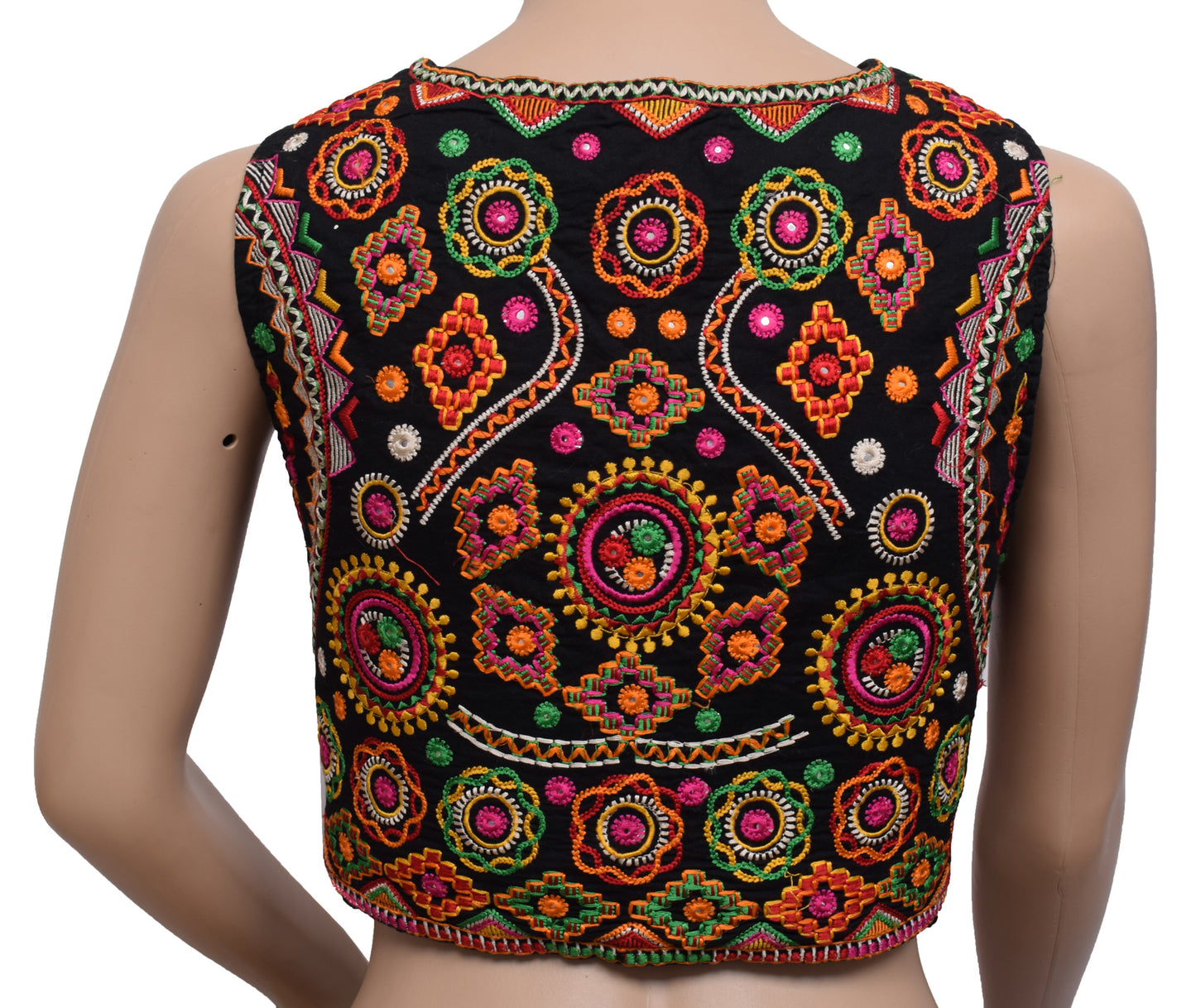 Sushila Vintage Readymade Stitched Black Cotton Jacket Traditional 38" Ethnic Waistcoat