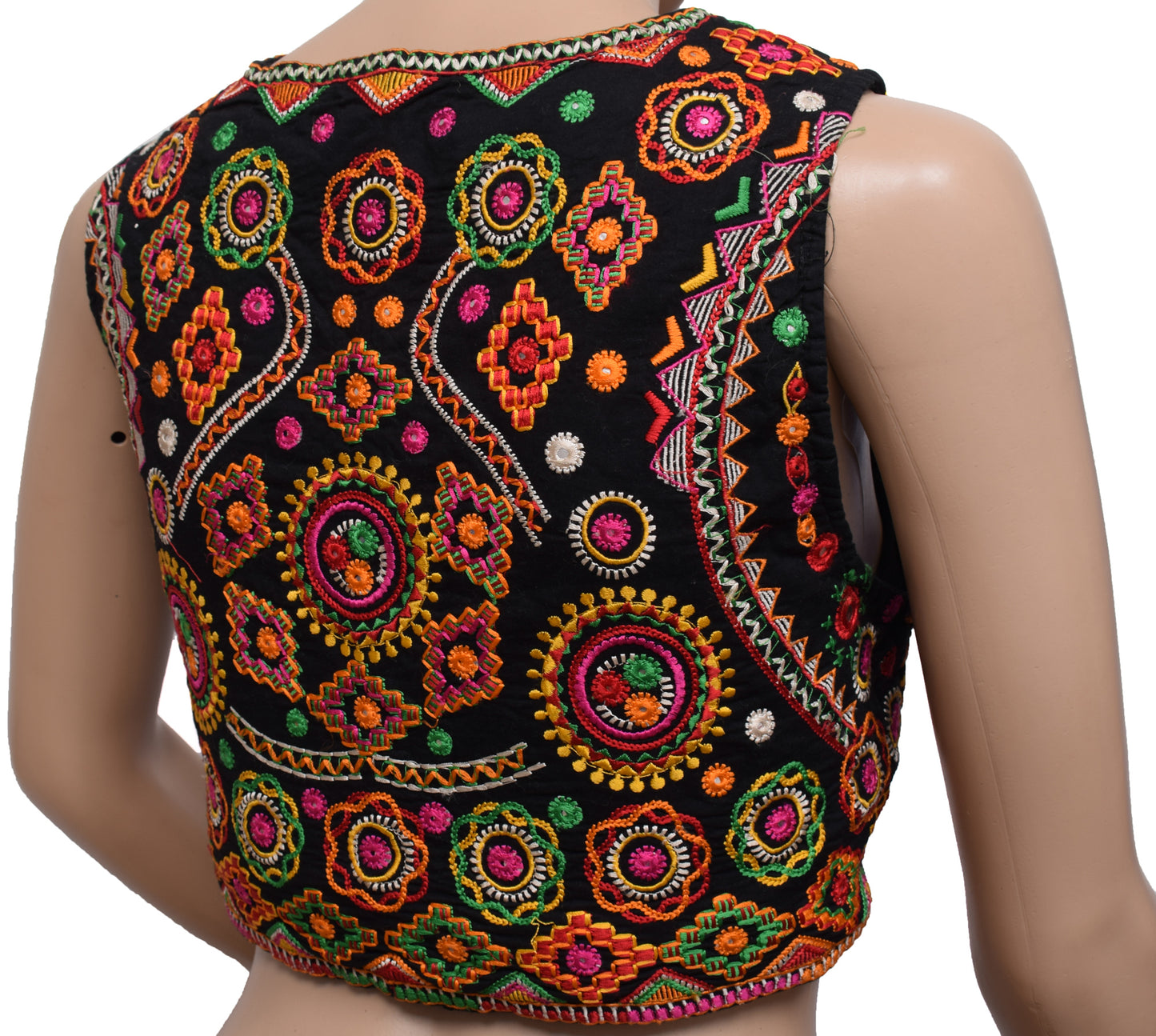 Sushila Vintage Readymade Stitched Black Cotton Jacket Traditional 38" Ethnic Waistcoat