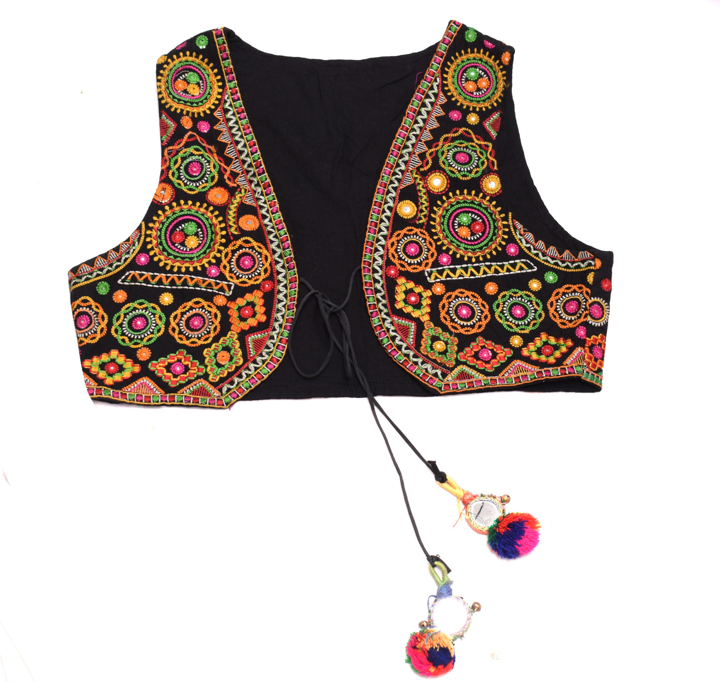 Sushila Vintage Readymade Stitched Black Cotton Jacket Traditional 38" Ethnic Waistcoat