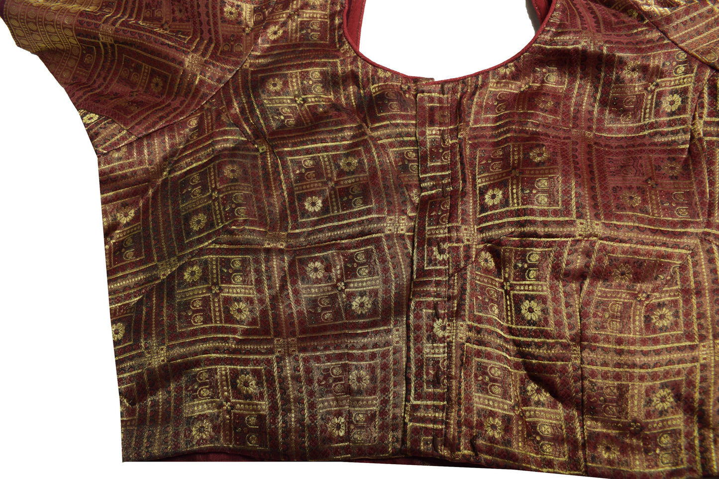Sushila Vintage Maroon Readymade 36" Sari Blouse Tissue Woven Designer Top