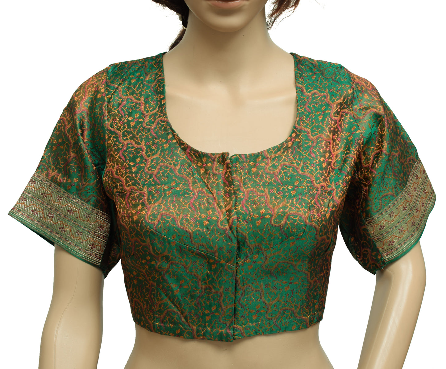 Sushila Vintage Green Readymade 38" Banarasi Silk Sari Blouse Woven Choli