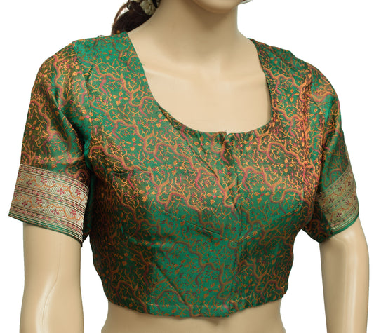 Sushila Vintage Green Readymade 38" Banarasi Silk Sari Blouse Woven Choli