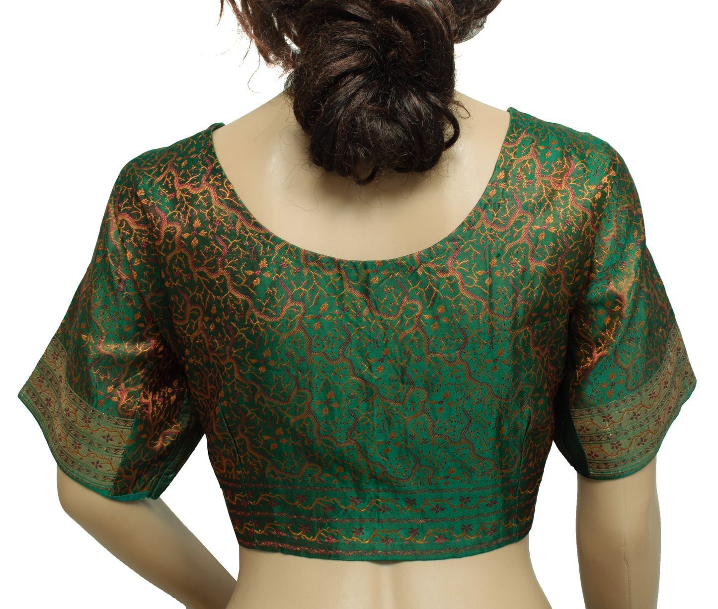 Sushila Vintage Green Readymade 38" Banarasi Silk Sari Blouse Woven Choli