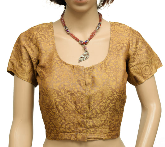 Sushila Vintage Readymade 34" Brown Sari Blouse Silk Woven Designer Choli