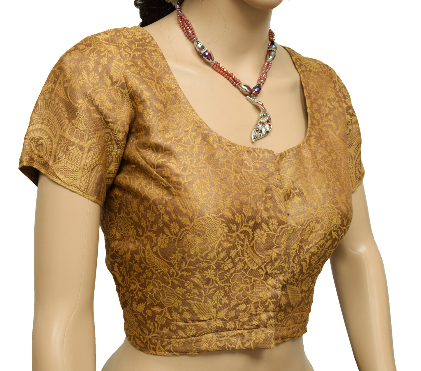 Sushila Vintage Readymade 34" Brown Sari Blouse Silk Woven Designer Choli