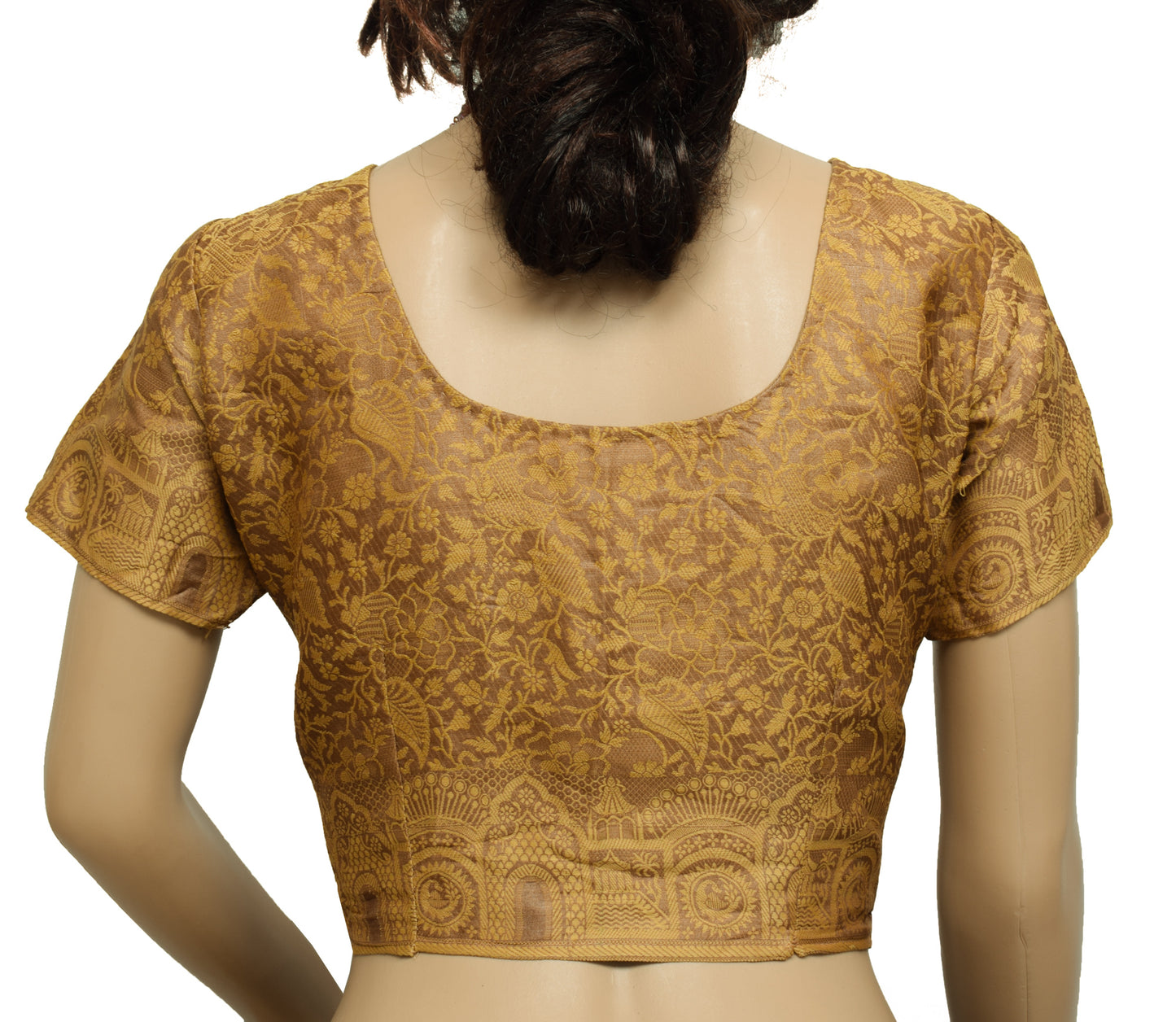 Sushila Vintage Readymade 34" Brown Sari Blouse Silk Woven Designer Choli