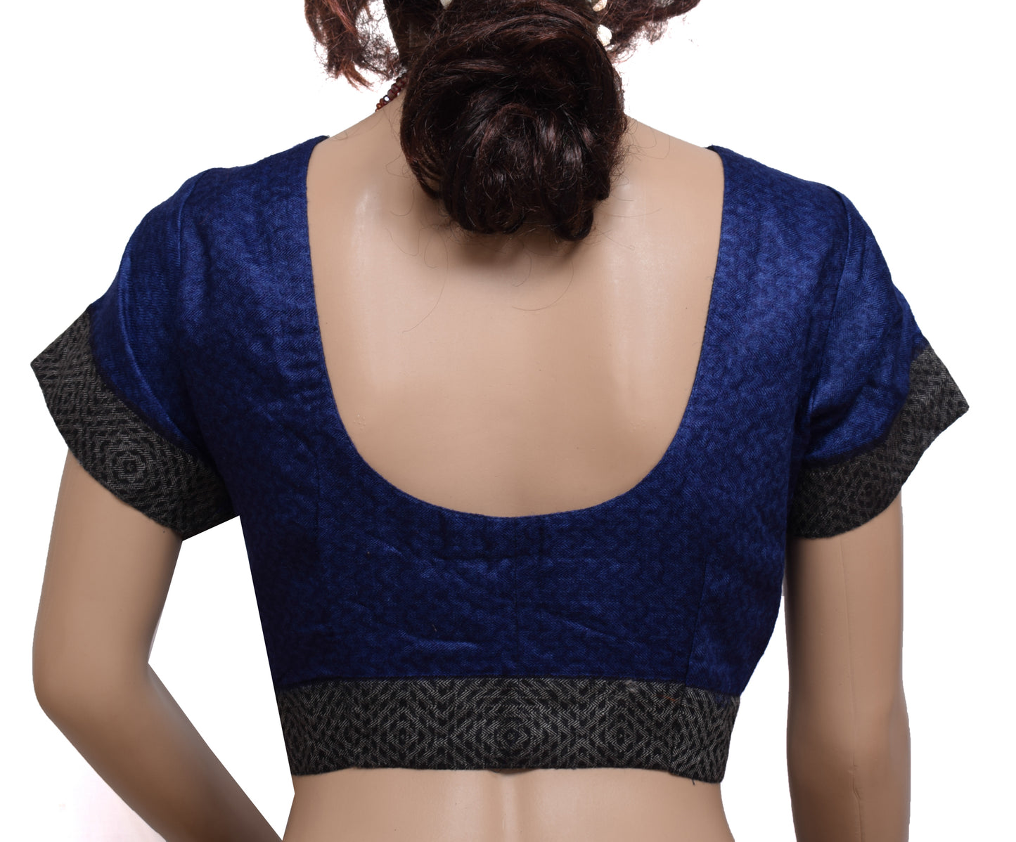Sushila Vintage Blue Readymade Stitched Sari Blouse Woolen Woven Designer 42" Choli
