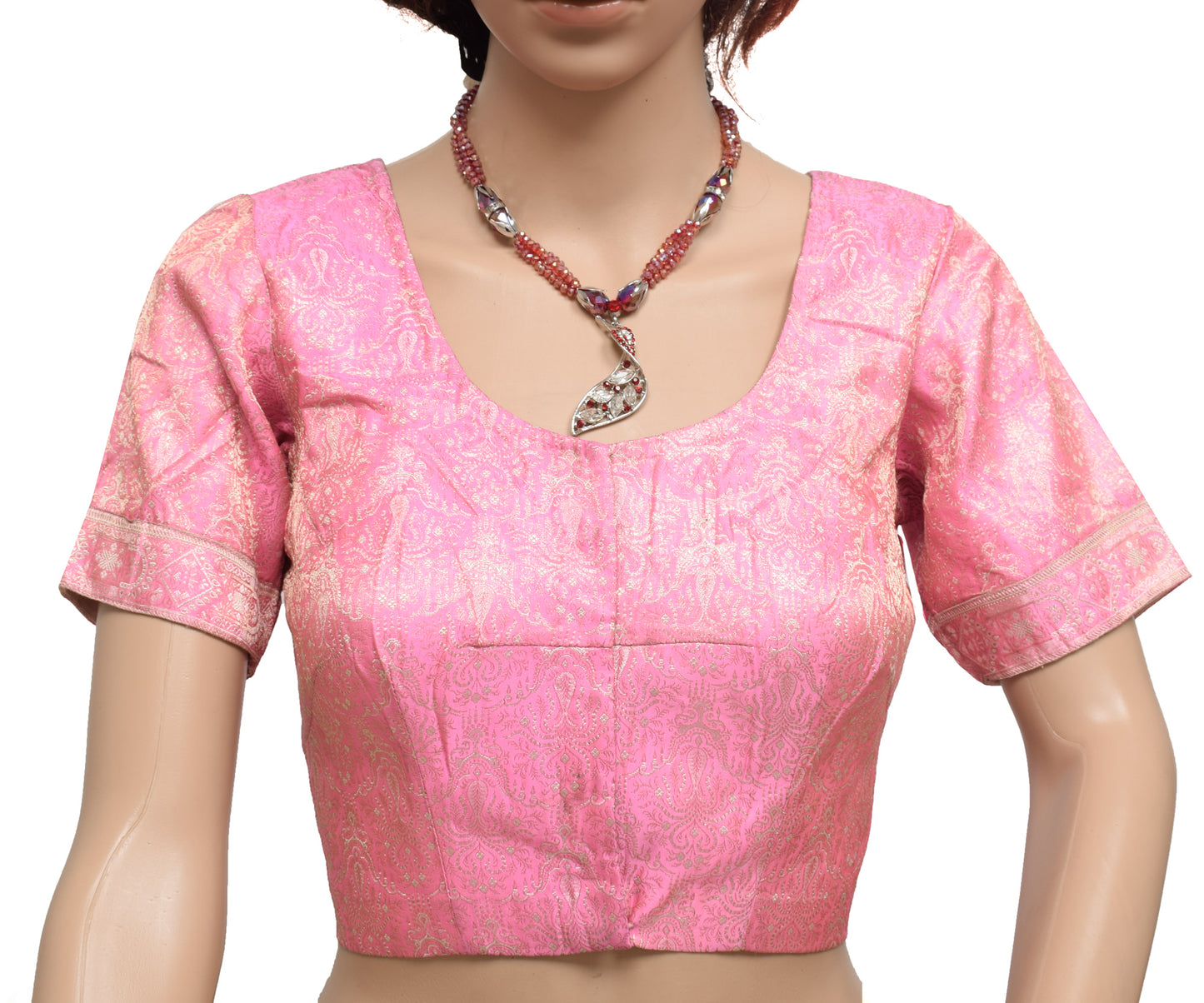 Sushila Vintage Pink Readymade Stitched Banarasi Pure Silk Sari Blouse Woven 30" Top