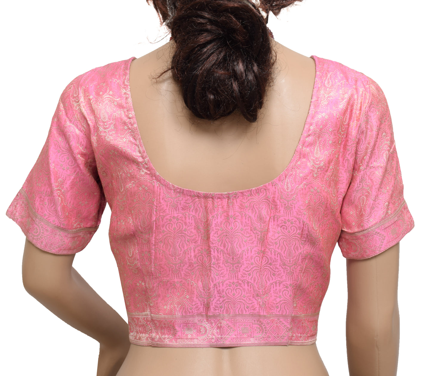 Sushila Vintage Pink Readymade Stitched Banarasi Pure Silk Sari Blouse Woven 30" Top