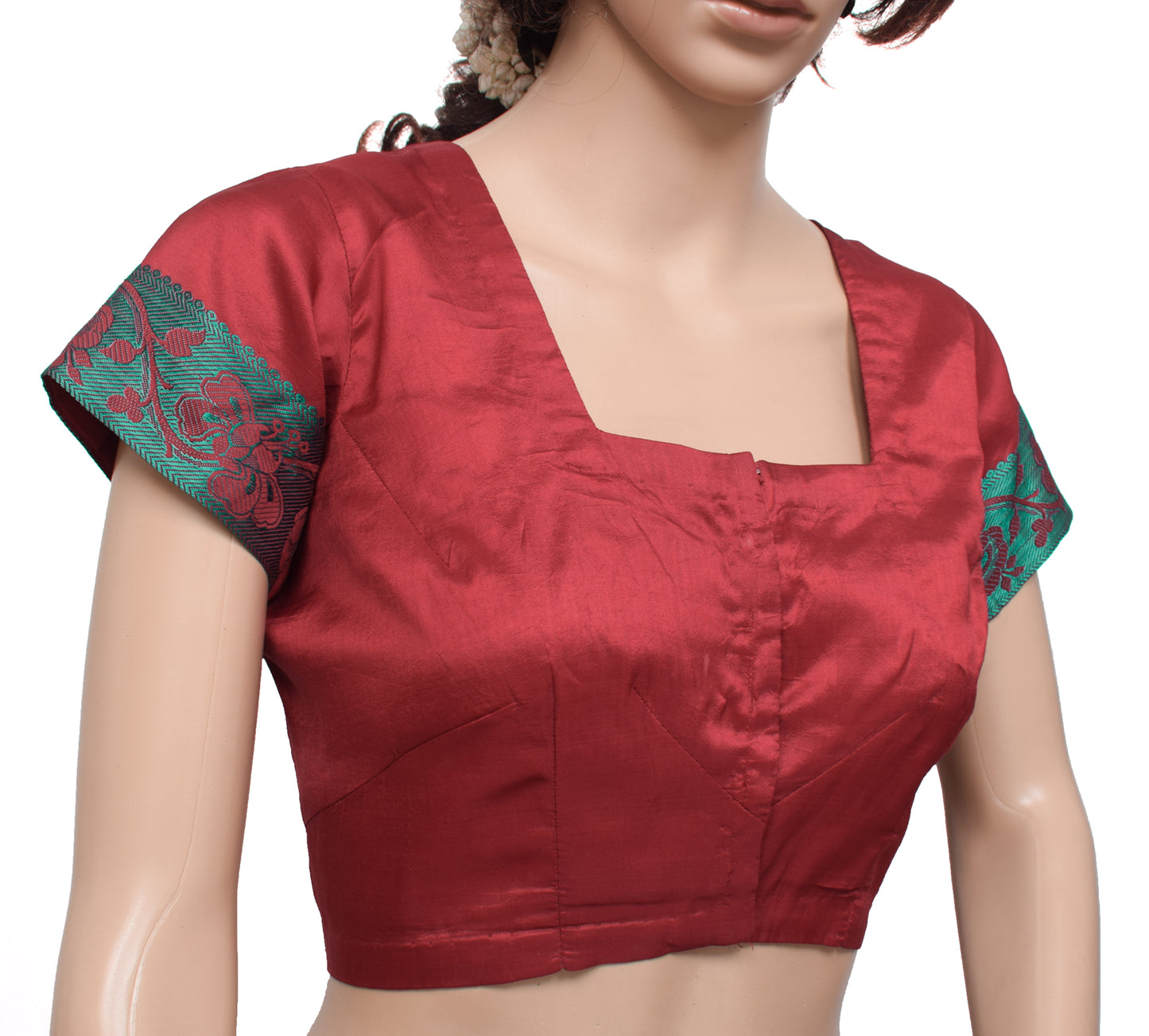 Sushila Vintage Readymade Maroon Stitched Sari Blouse Silk Woven Designer 40" Choli