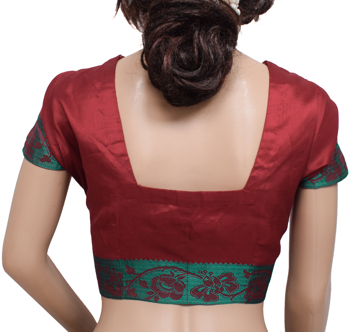 Sushila Vintage Readymade Maroon Stitched Sari Blouse Silk Woven Designer 40" Choli