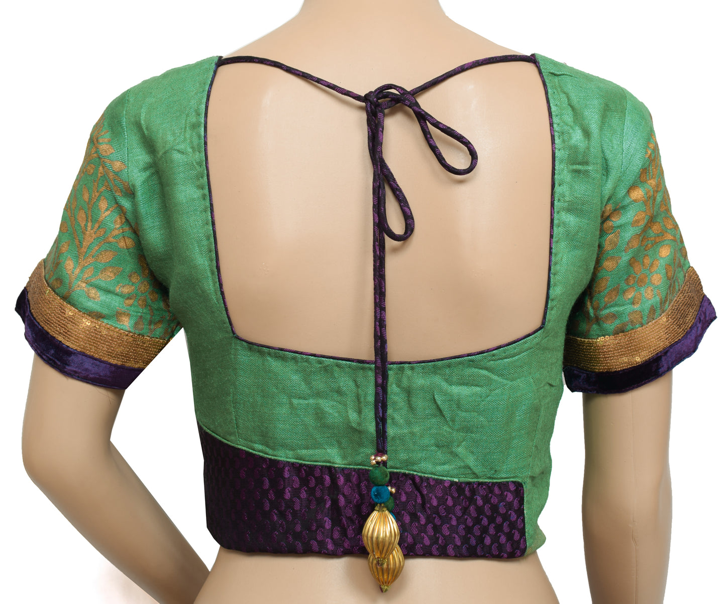 Sushila Vintage Readymade Stitched Green Sari Blouse Woolen Woven Designer 36" Top