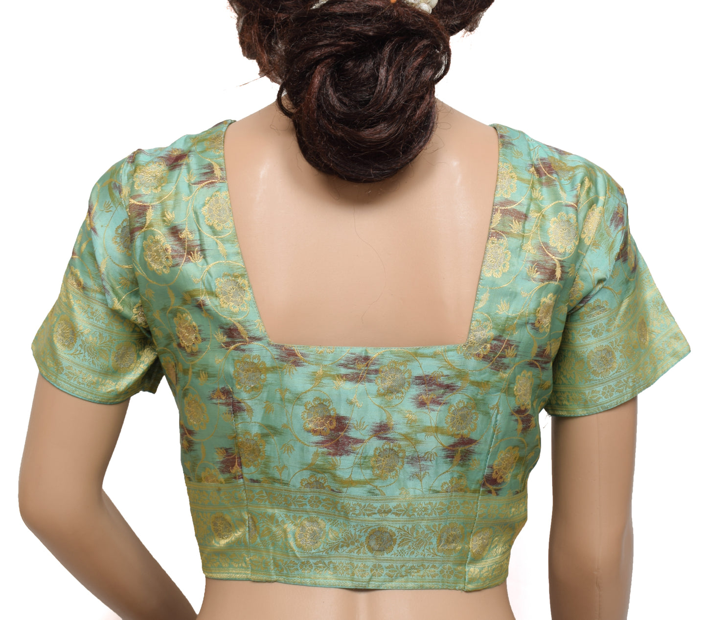 Sushila Vintage Aqua Readymade Stitched Sari Blouse Silk Woven Designer 38" Choli