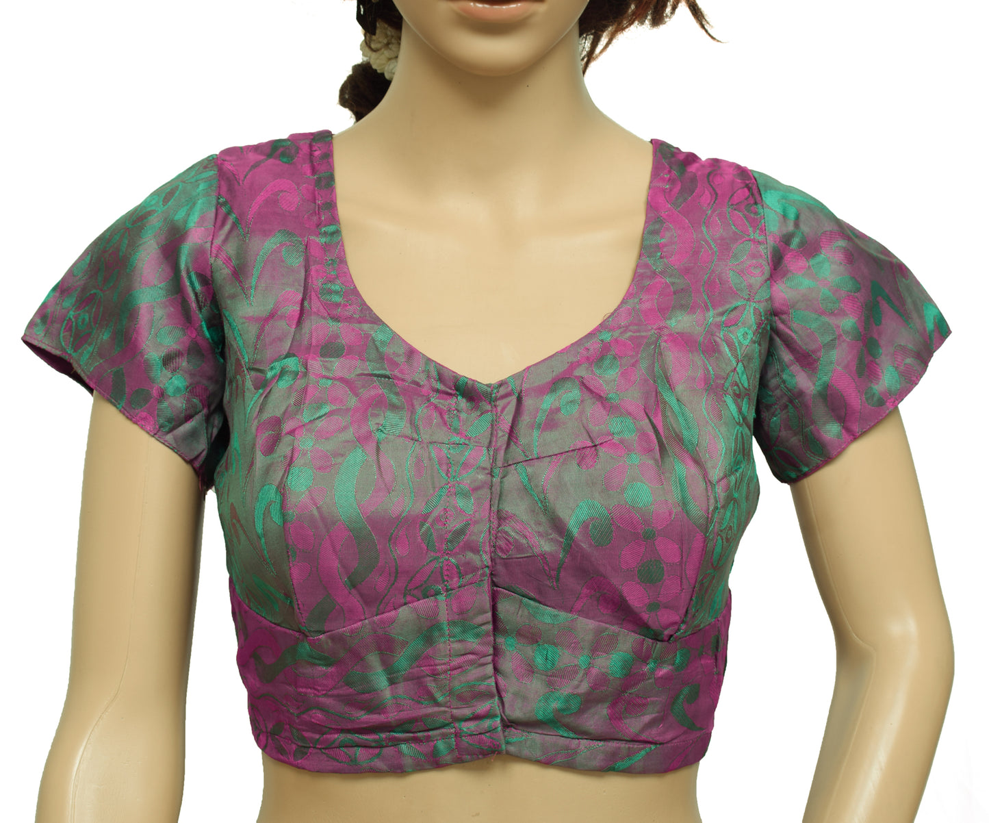 Sushila Vintage Readymade Stitched Purple Sari Blouse Silk Woven Designer 36" Choli