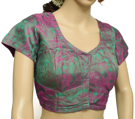 Sushila Vintage Readymade Stitched Purple Sari Blouse Silk Woven Designer 36" Choli