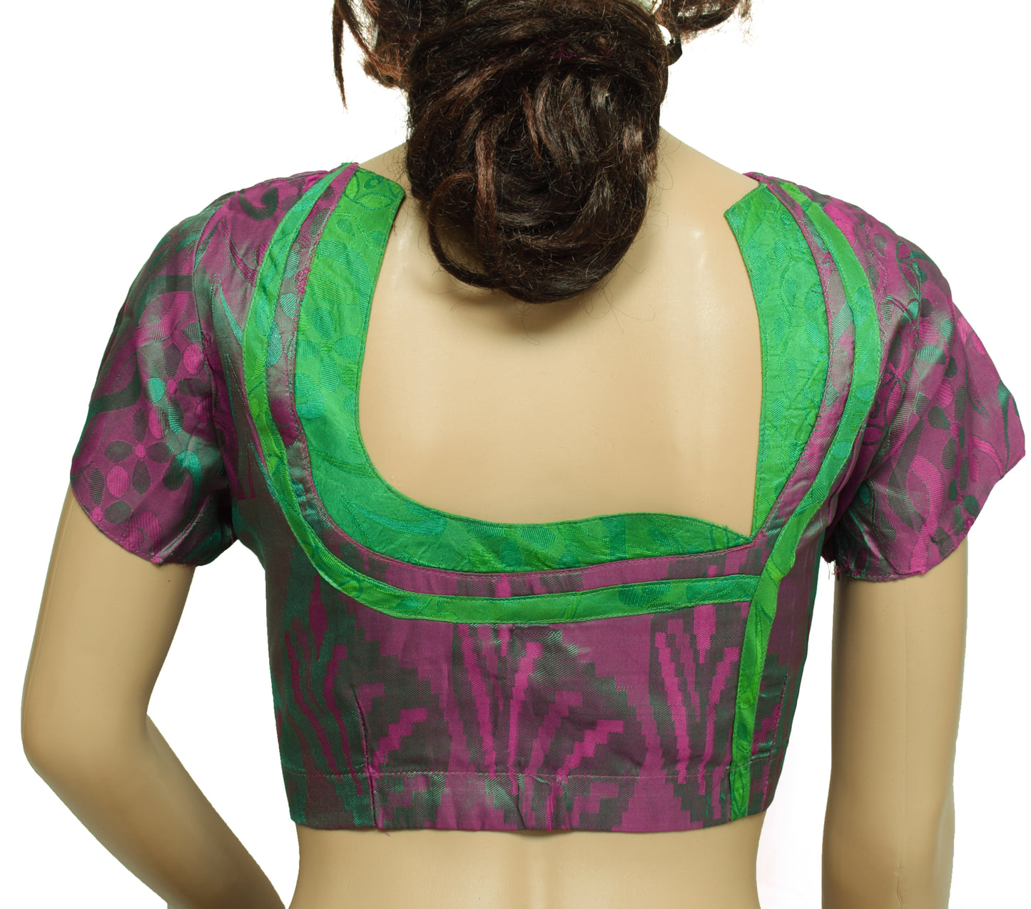 Sushila Vintage Readymade Stitched Purple Sari Blouse Silk Woven Designer 36" Choli