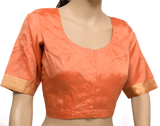 Sushila Vintage Readymade Stitched Orange Sari Blouse Silk Woven Designer Top