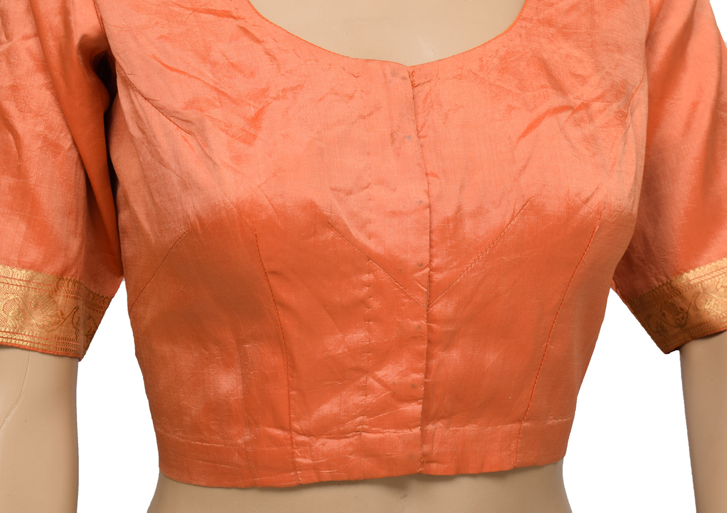 Sushila Vintage Readymade Stitched Orange Sari Blouse Silk Woven Designer Top