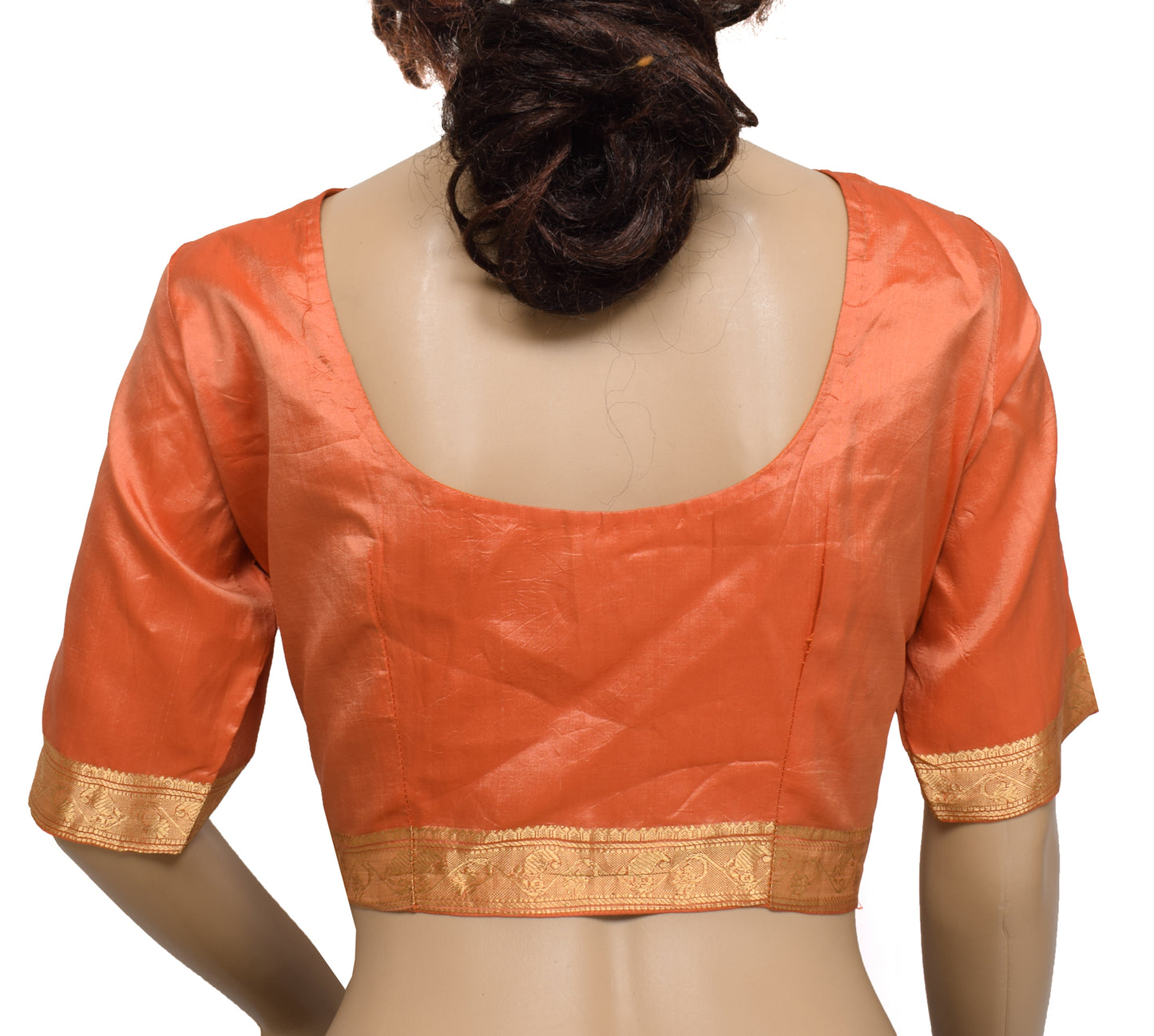 Sushila Vintage Readymade Stitched Orange Sari Blouse Silk Woven Designer Top