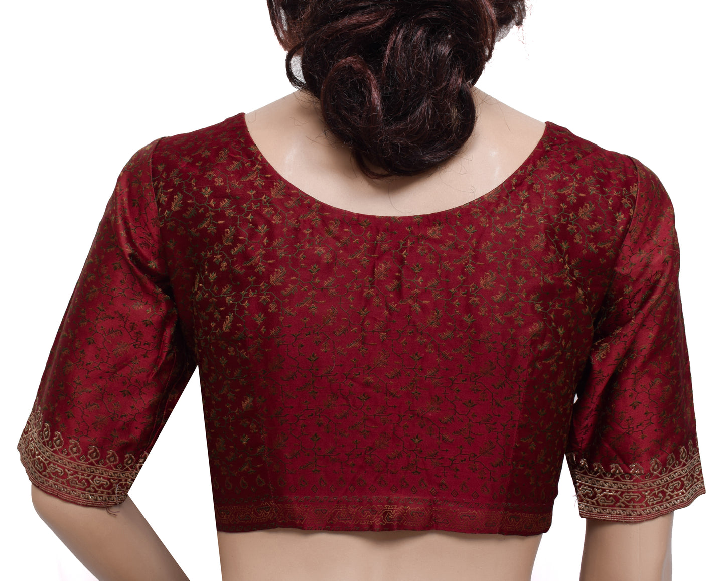 Sushila Vintage Maroon Readymade Stitched Banarasi Satin Sari Blouse Woven 30" Top
