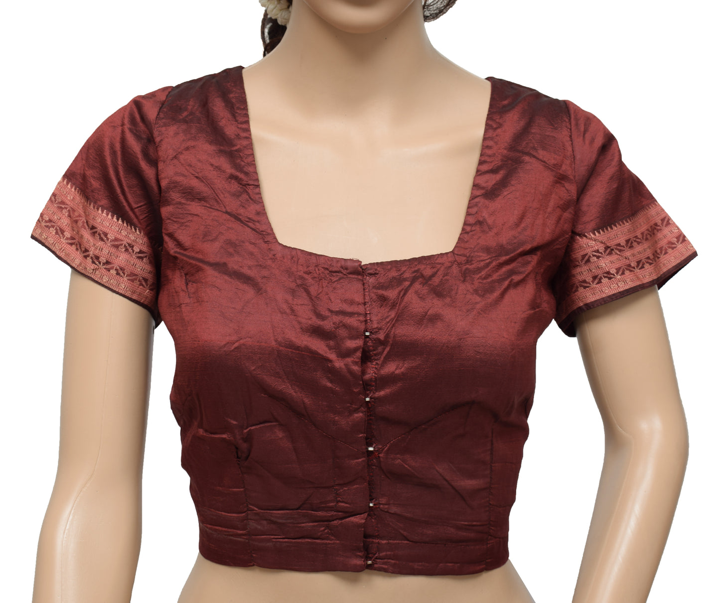 Sushila Vintage Maroon 36" Stitched Sari Blouse Silk Woven Designer Choli