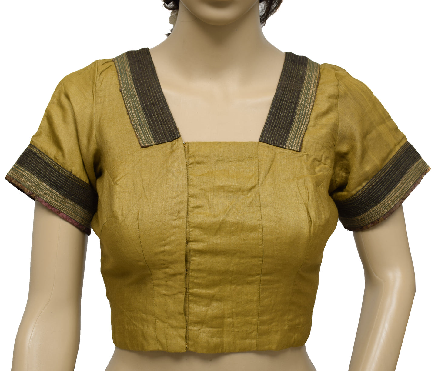 Sushila Vintage Readymade 34" Green Sari Blouse Pure Cotton Patch Work Top