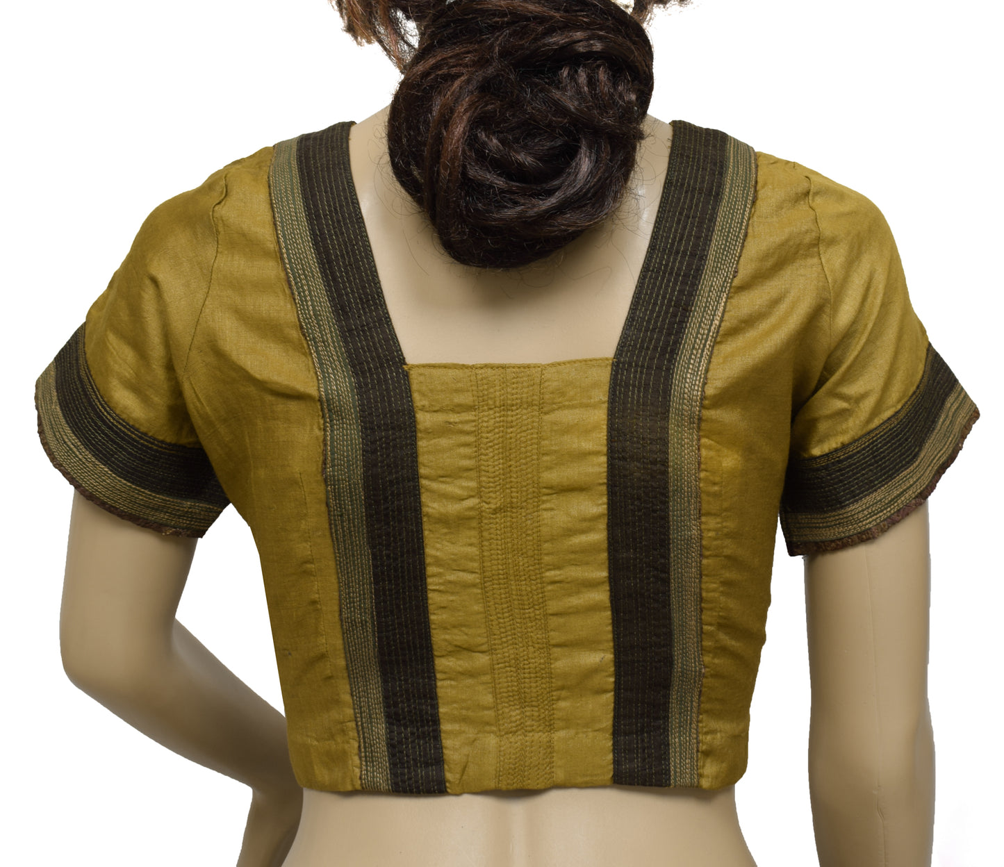Sushila Vintage Readymade 34" Green Sari Blouse Pure Cotton Patch Work Top