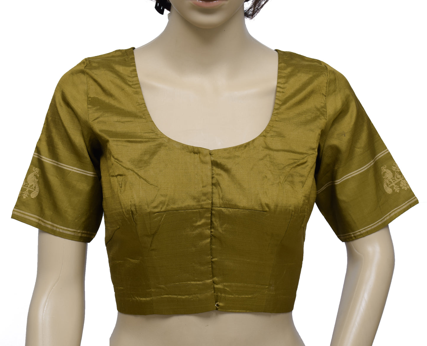 Sushila Vintage Readymade Stitched Green Sari Blouse Silk Woven Designer 36" Top