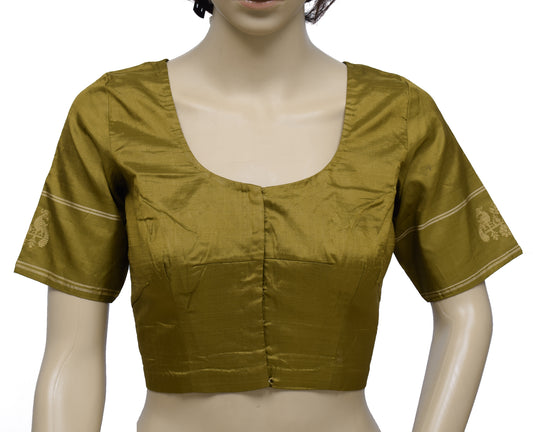 Sushila Vintage Readymade Stitched Green Sari Blouse Silk Woven Designer 36" Top