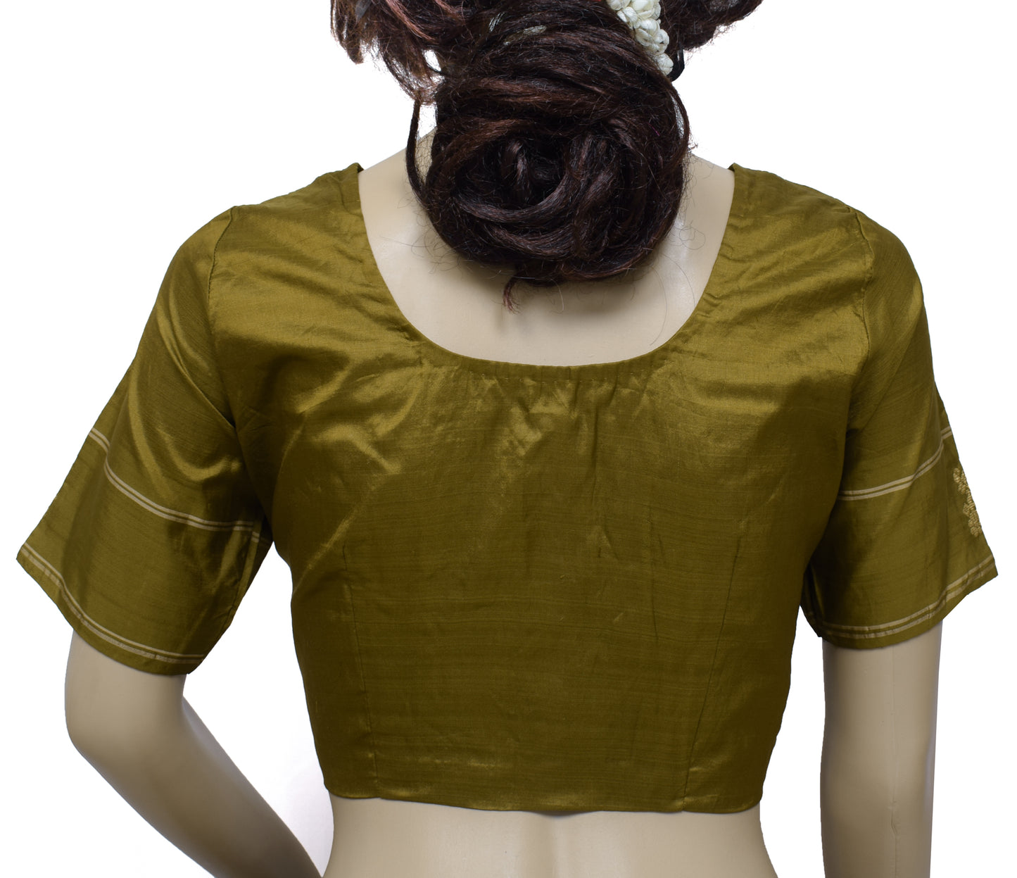 Sushila Vintage Readymade Stitched Green Sari Blouse Silk Woven Designer 36" Top