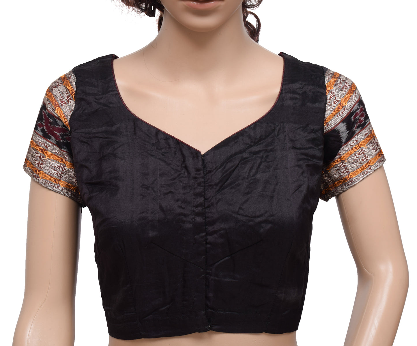 Sushila Vintage Readymade Black Stitched Sari Blouse Silk Woven Designer 40" Choli