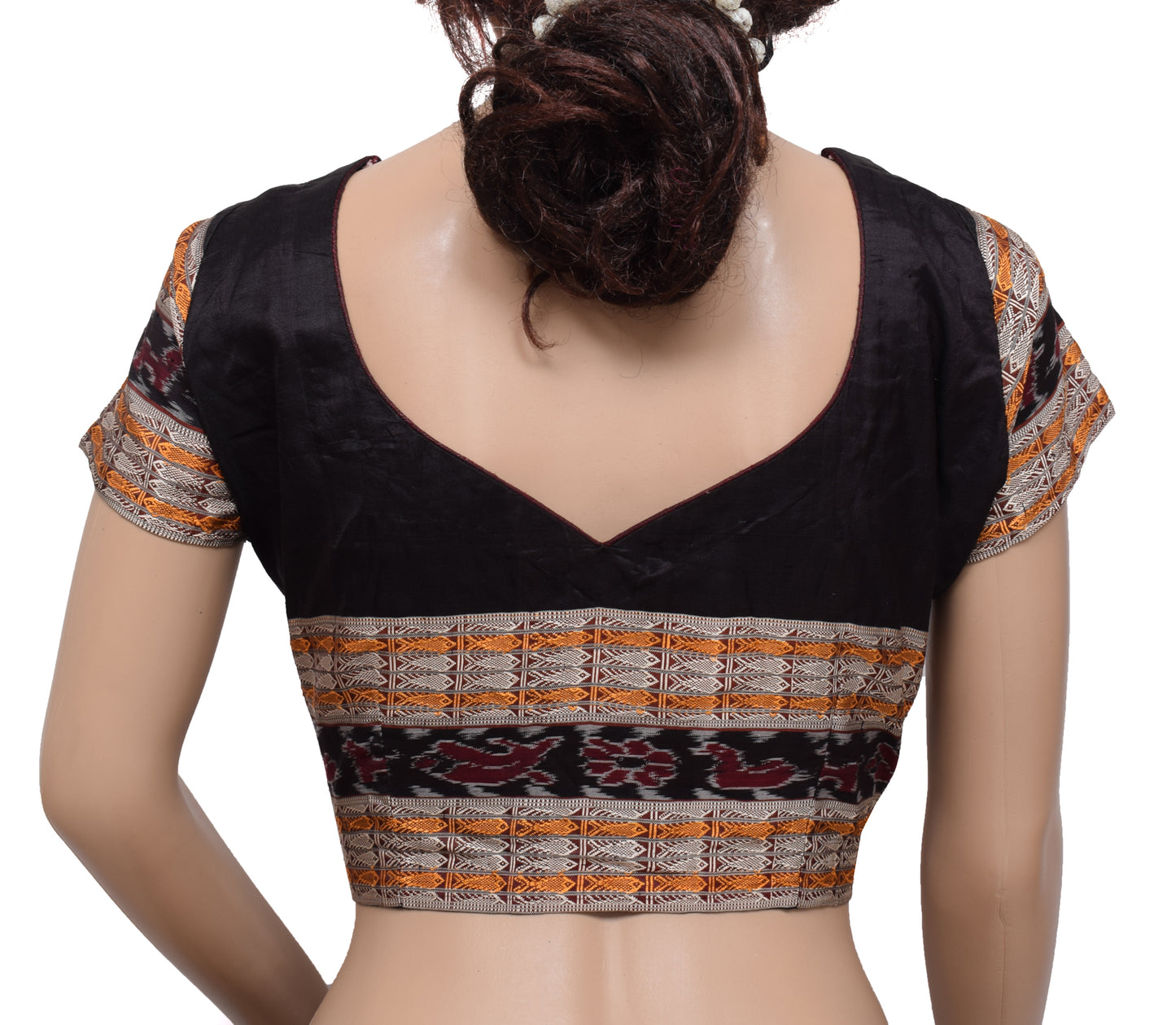 Sushila Vintage Readymade Black Stitched Sari Blouse Silk Woven Designer 40" Choli