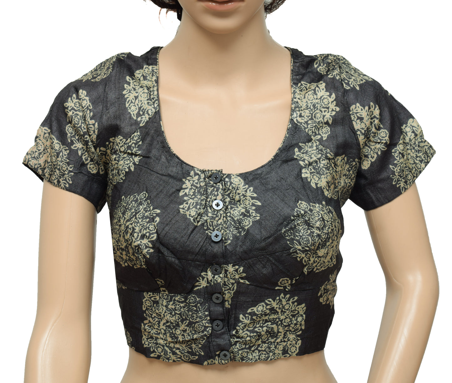Sushila Vintage Gray Readymade Stitched Sari Blouse Silk Printed Designer 40" Top