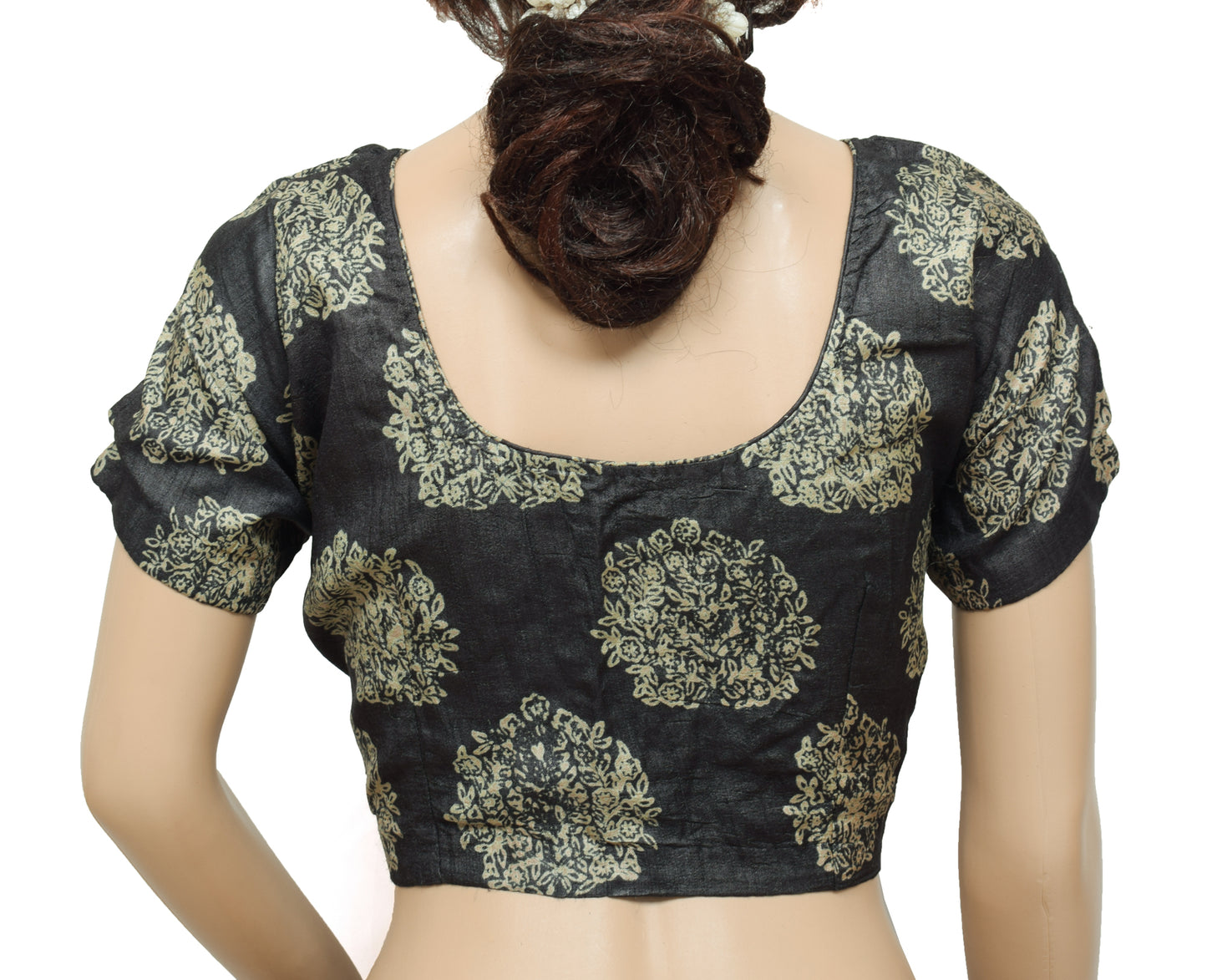Sushila Vintage Gray Readymade Stitched Sari Blouse Silk Printed Designer 40" Top