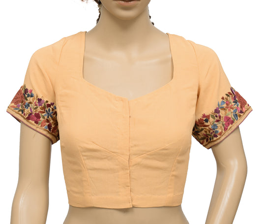 Sushila Vintage Peach Readymade Stitched Sari Blouse Georgette Embroidered Top 36"