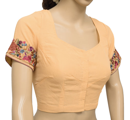 Sushila Vintage Peach Readymade Stitched Sari Blouse Georgette Embroidered Top 36"