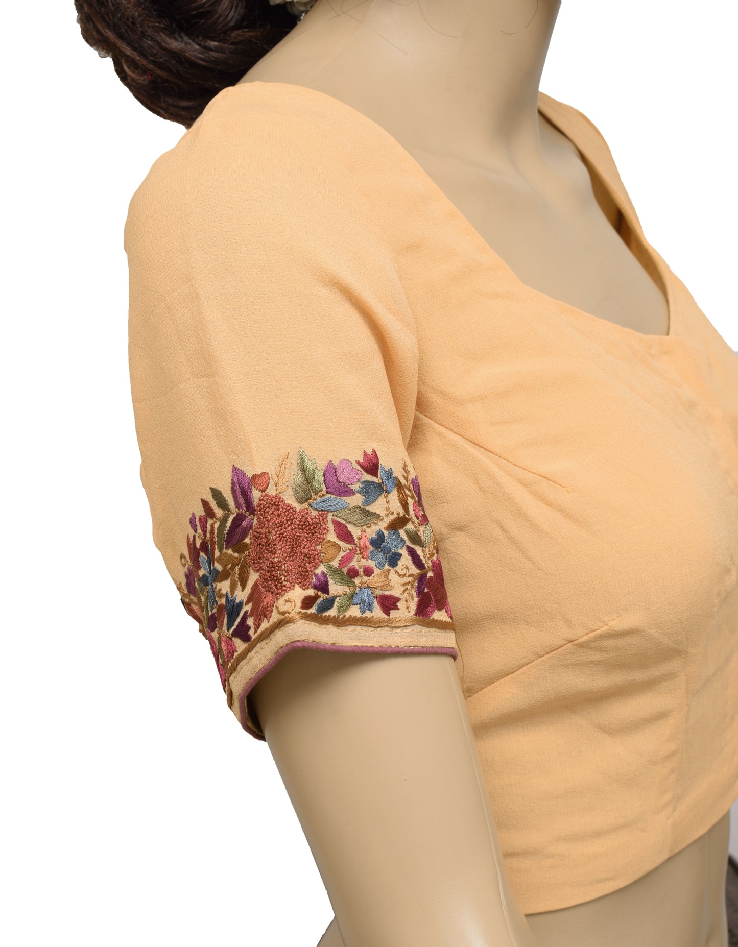 Sushila Vintage Peach Readymade Stitched Sari Blouse Georgette Embroidered Top 36"