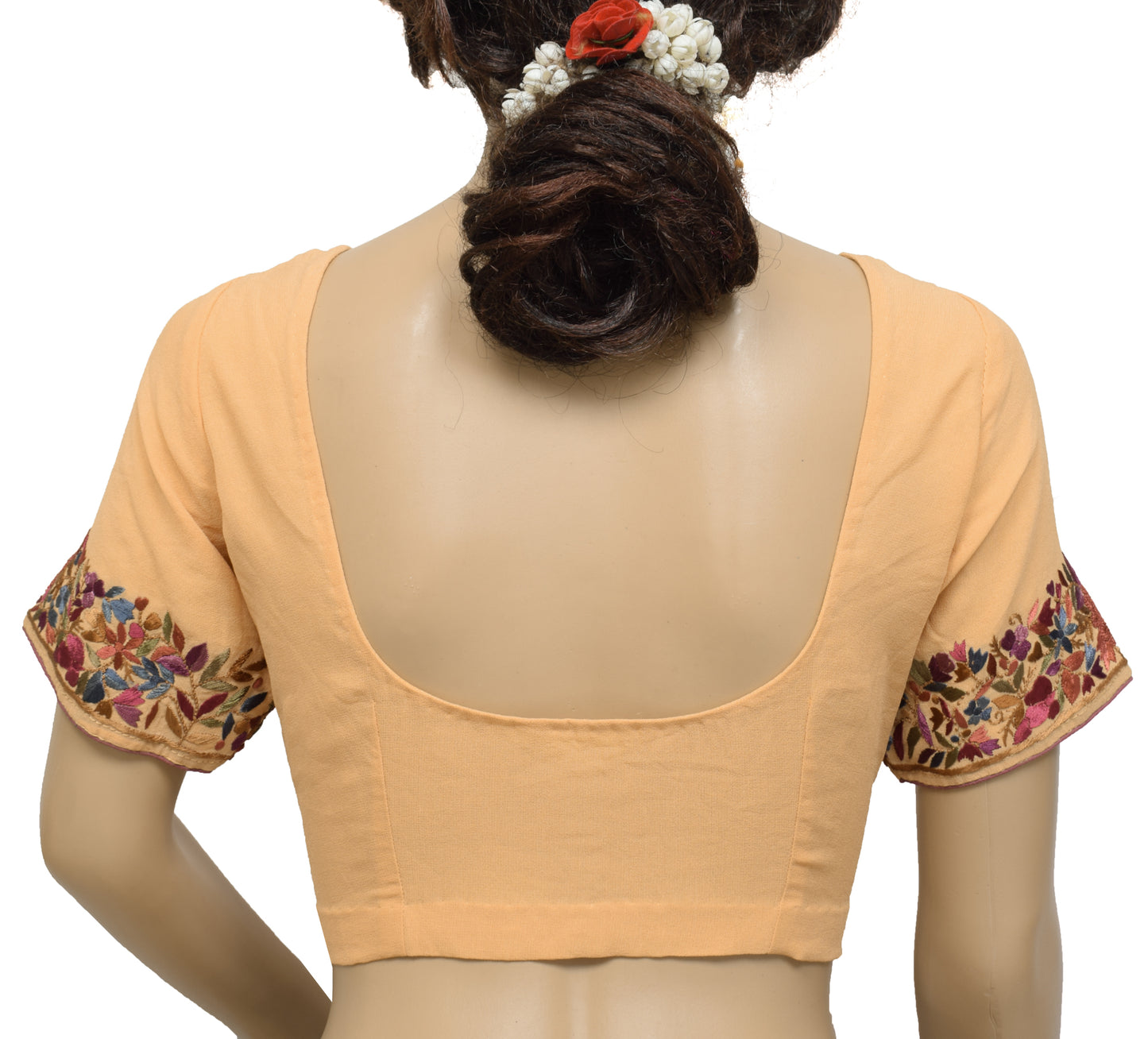 Sushila Vintage Peach Readymade Stitched Sari Blouse Georgette Embroidered Top 36"