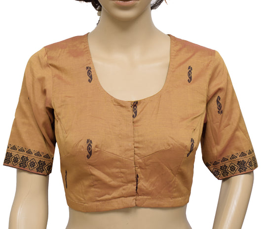 Sushila Vintage Readymade Stitched Brown Sari Blouse Silk Woven Designer 34" Choli