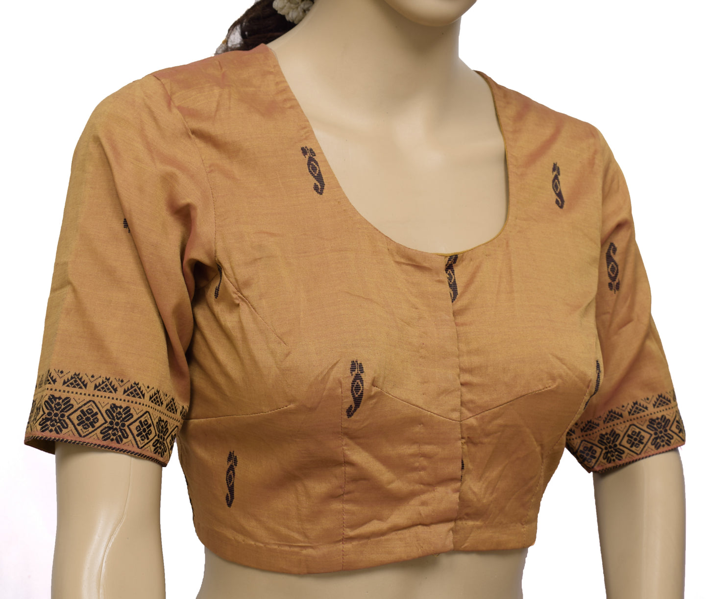 Sushila Vintage Readymade Stitched Brown Sari Blouse Silk Woven Designer 34" Choli