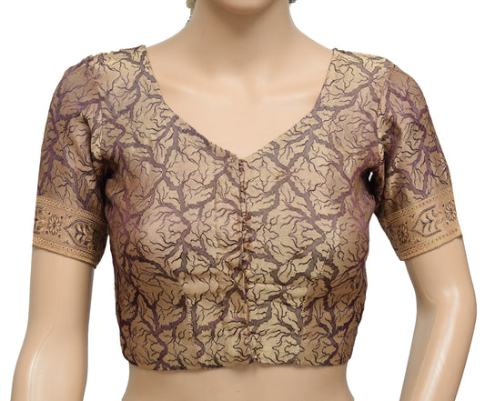 Sushila Vintage Brown Readymade Stitched Sari Blouse Silk Woven Designer 30" Choli