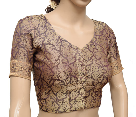 Sushila Vintage Brown Readymade Stitched Sari Blouse Silk Woven Designer 30" Choli