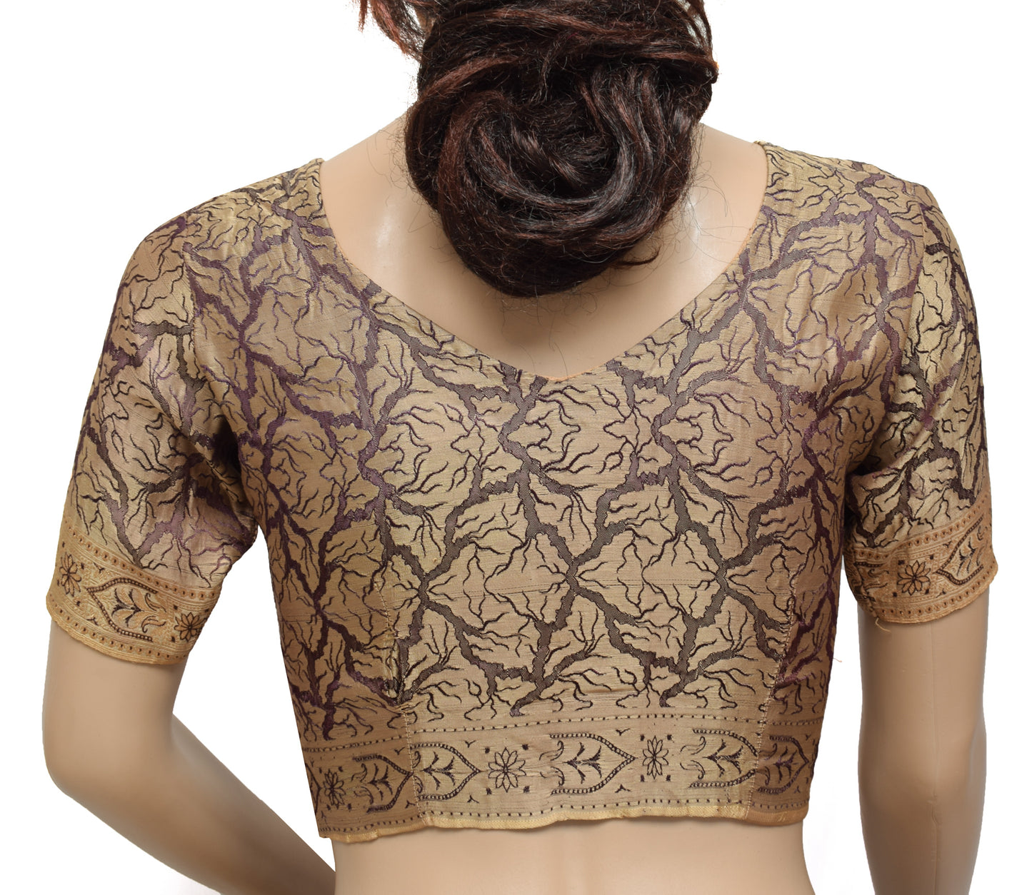 Sushila Vintage Brown Readymade Stitched Sari Blouse Silk Woven Designer 30" Choli