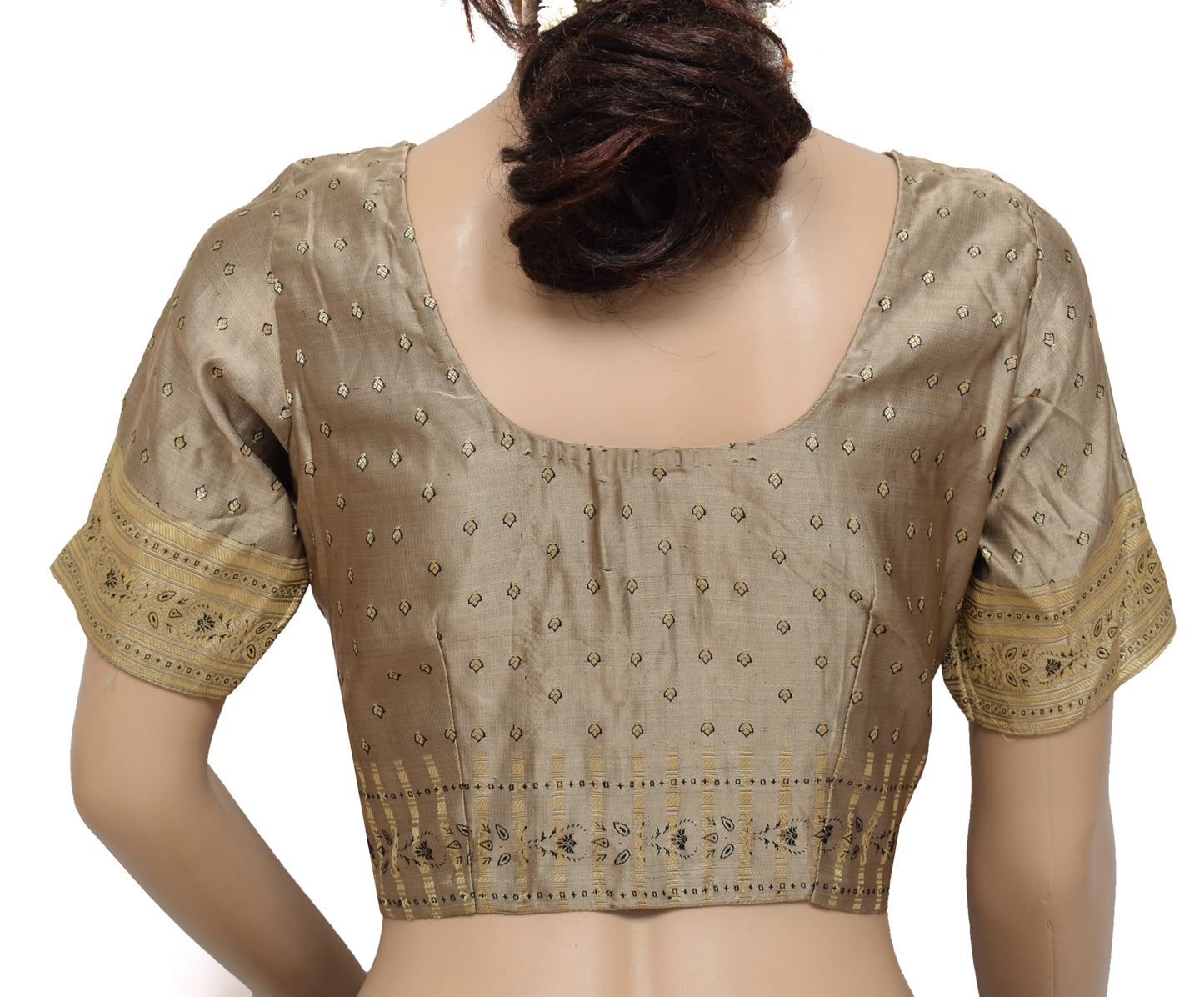Sushila Vintage Gray Readymade 32" Sari Blouse Silk Woven Designer Top