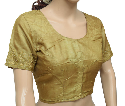 Sushila Vintage Green Readymade 36"Sari Blouse Pure Silk Embroidered Top
