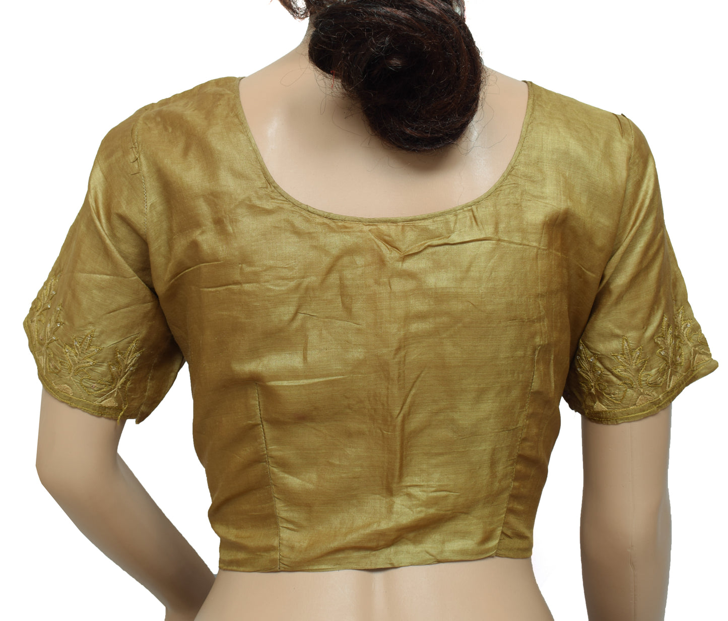 Sushila Vintage Green Readymade 36"Sari Blouse Pure Silk Embroidered Top